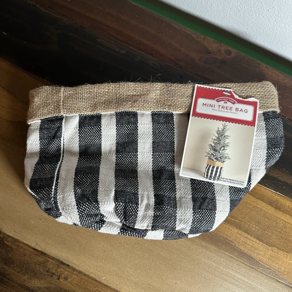 Holiday Time Other - Mini Christmas Tree Bag Black White Striped Burlap 12x7 Holiday Decor